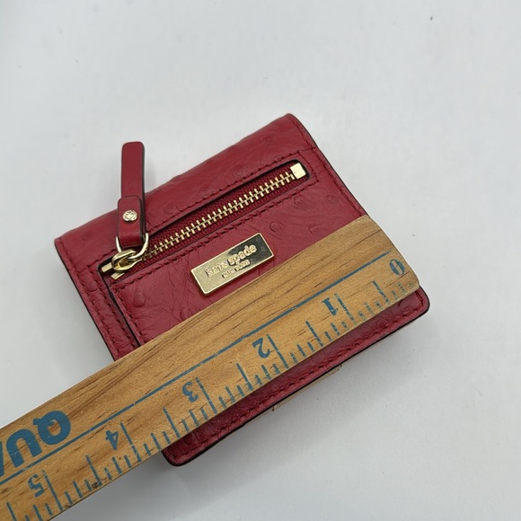 Kate Spade Red Tan Ostrich? Leather Wallet Bifold ID Card Holder - Picture 15 of 16